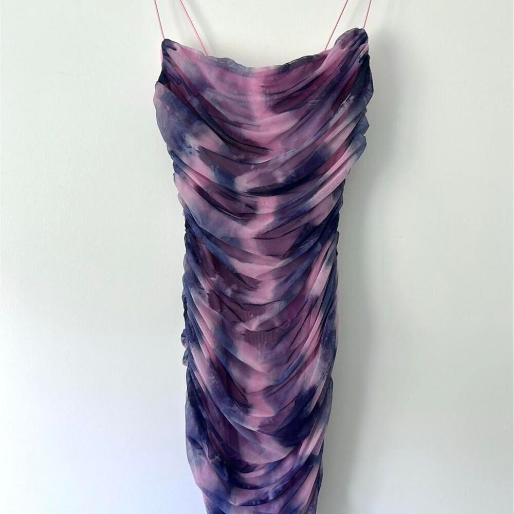 Y2K Akira Women's ruched tight bodycon purple pink tie dye Dress women